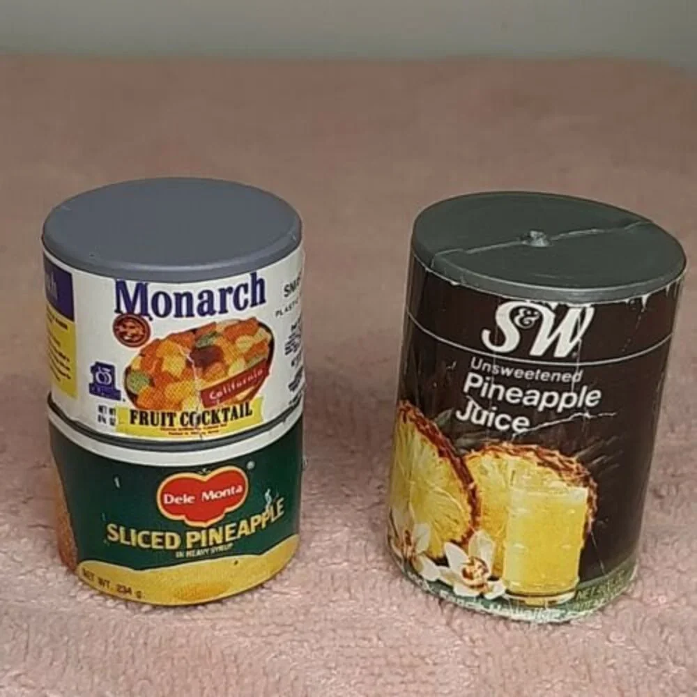 3 Vtg  Canned Goods 1980s Arco Miss Merry Supermarket Grocery Store Play Food
